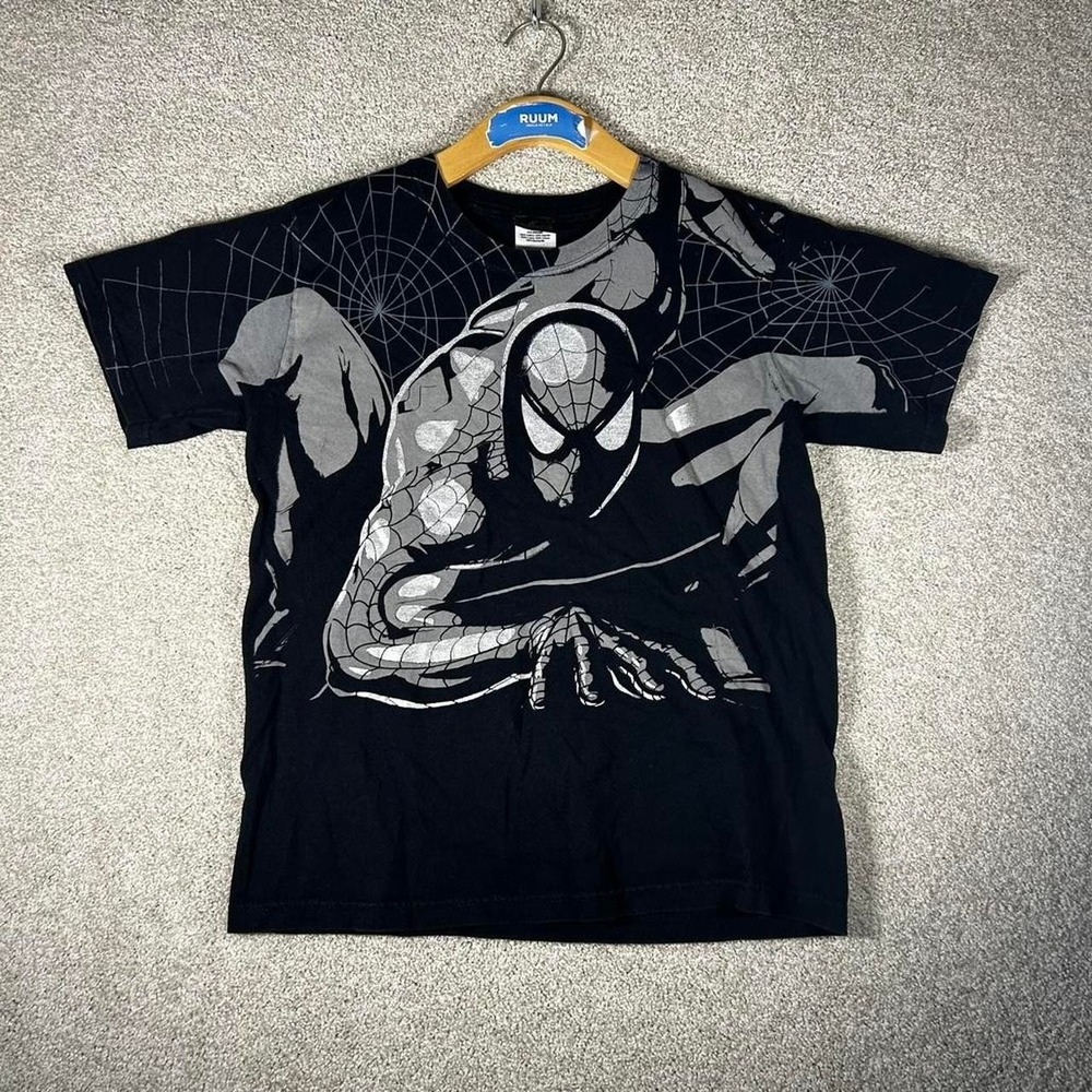 Vintage youth Spider-Man black all over print graphic comic t-shirt Youth M